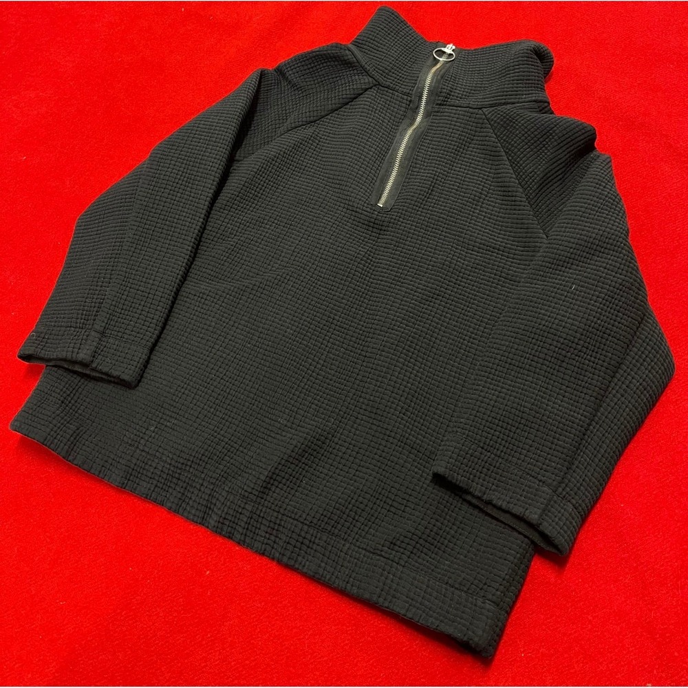 Rodebjer Black Textured Quarter Zip Sweatshirt Pullover Top Size M